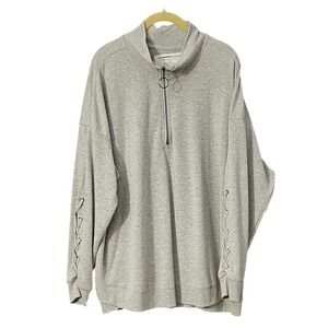 The Sweatshirt Project Pullover Women's Gray Cozy Lace Up Sleeve 1/4 Zip, 1X